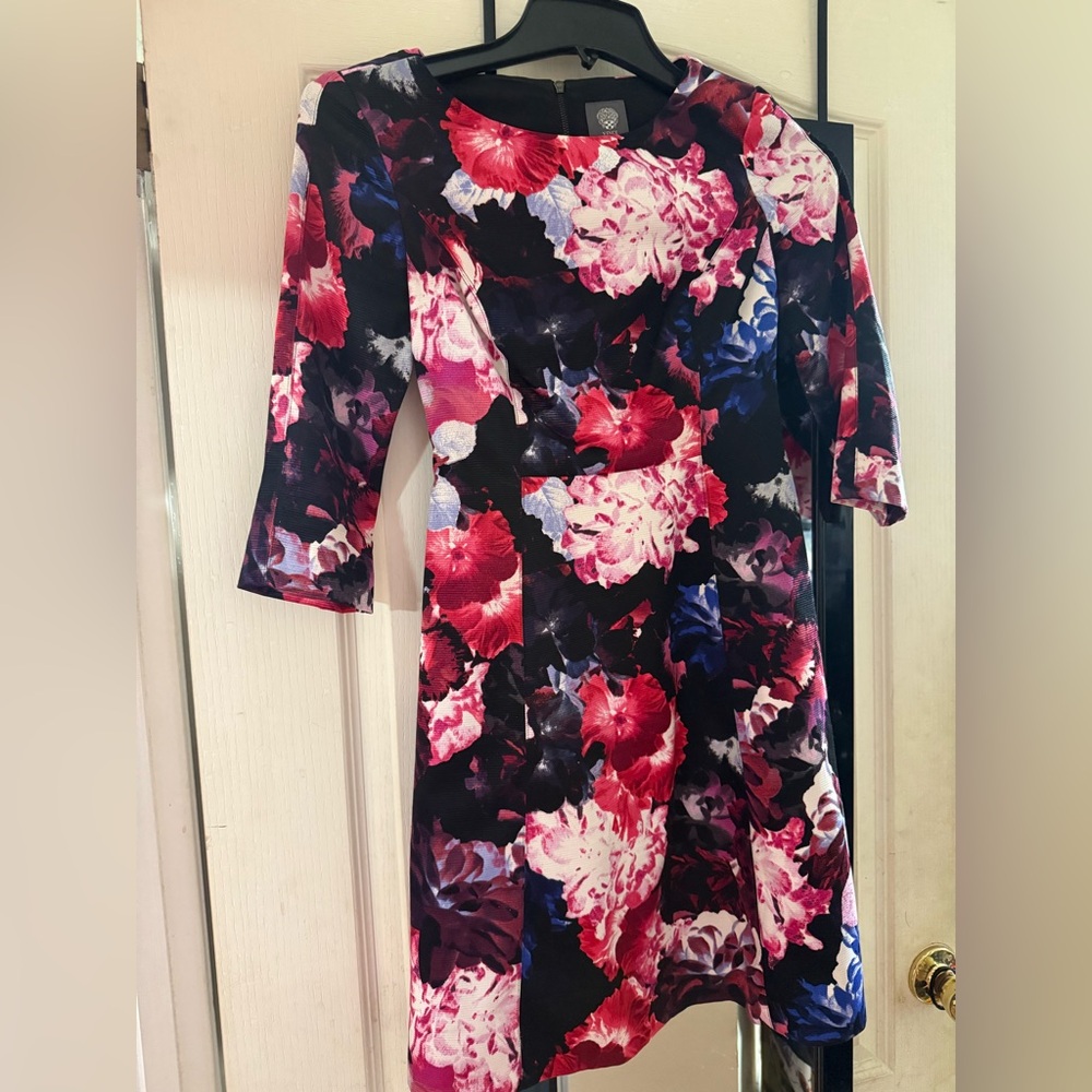 Vince Camuto Floral Long Sleeve Dress - Red, Pink, Blue